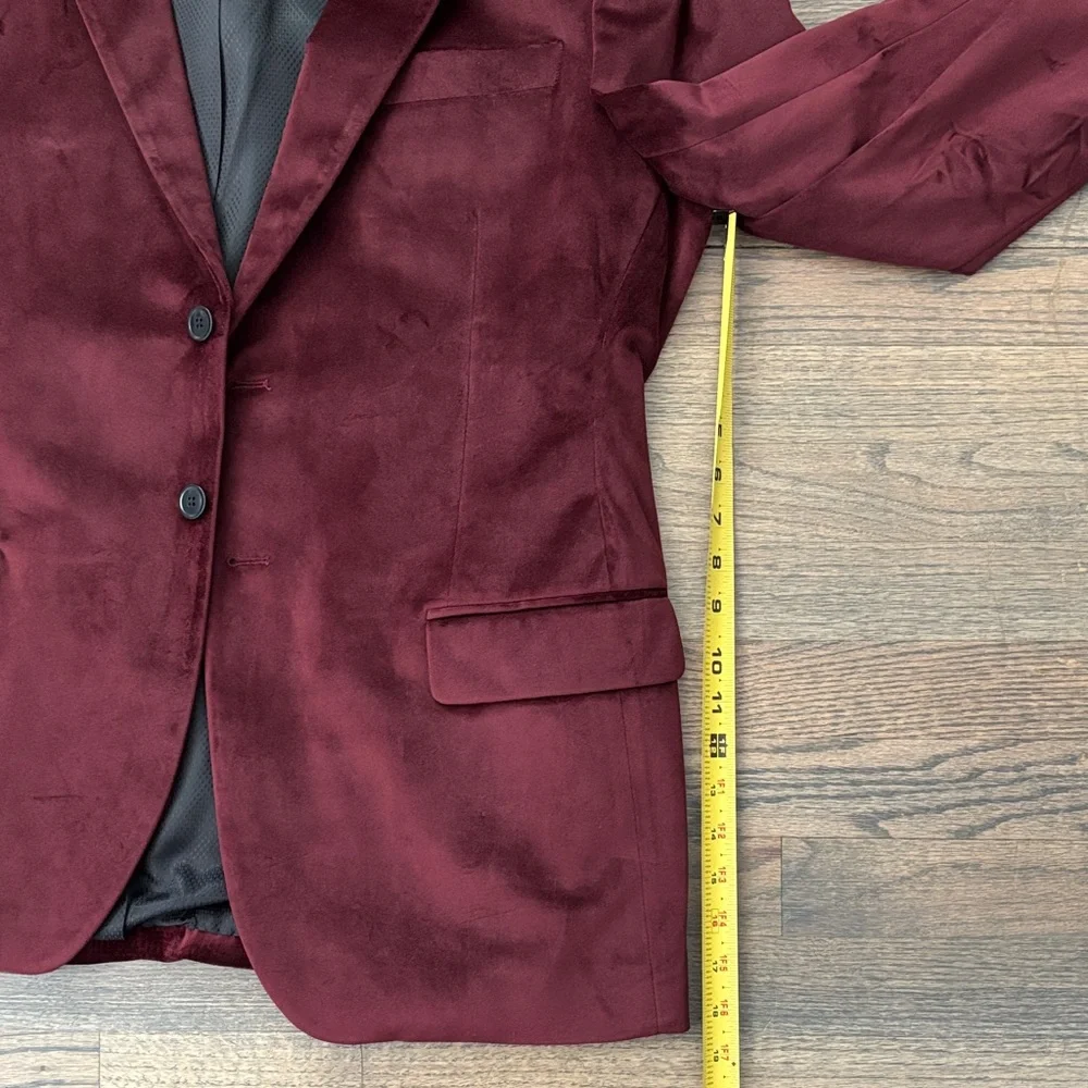 Burgundy Velvet Notch Lapel Sport Coat Blazer